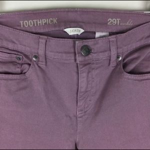 J. Crew Toothpink ankle zipper jeans, 29 tall